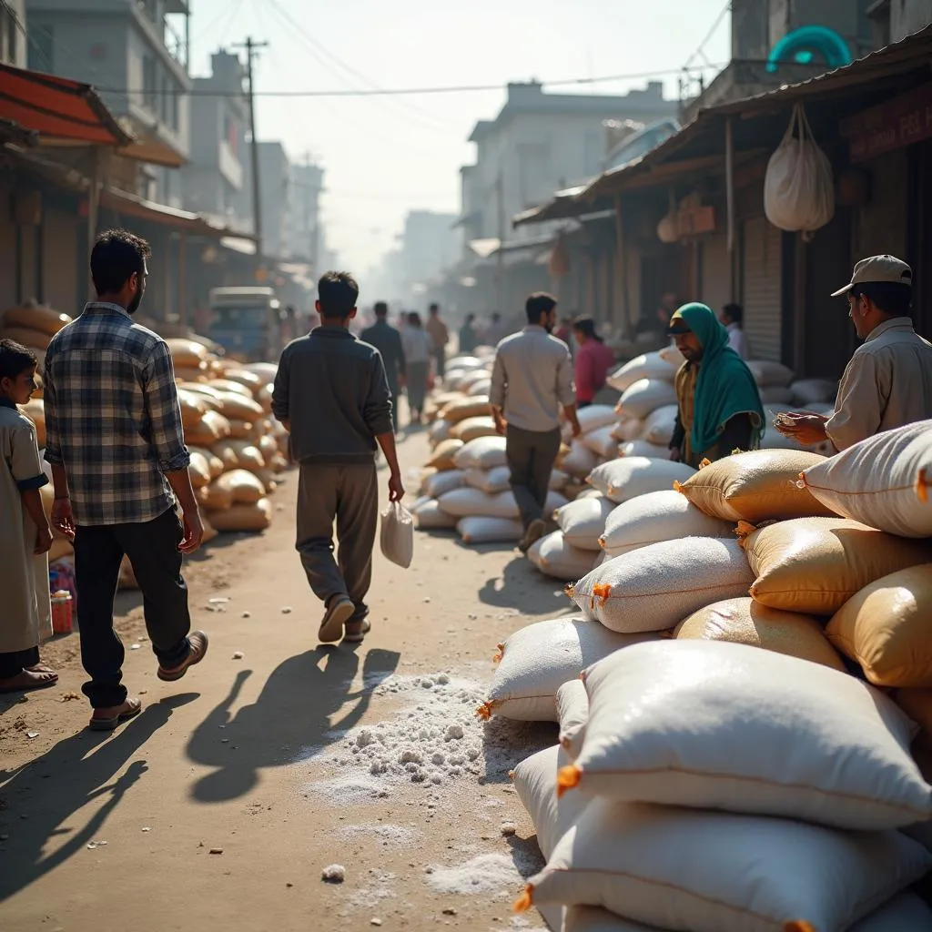 Busy sugar market in Pakistan