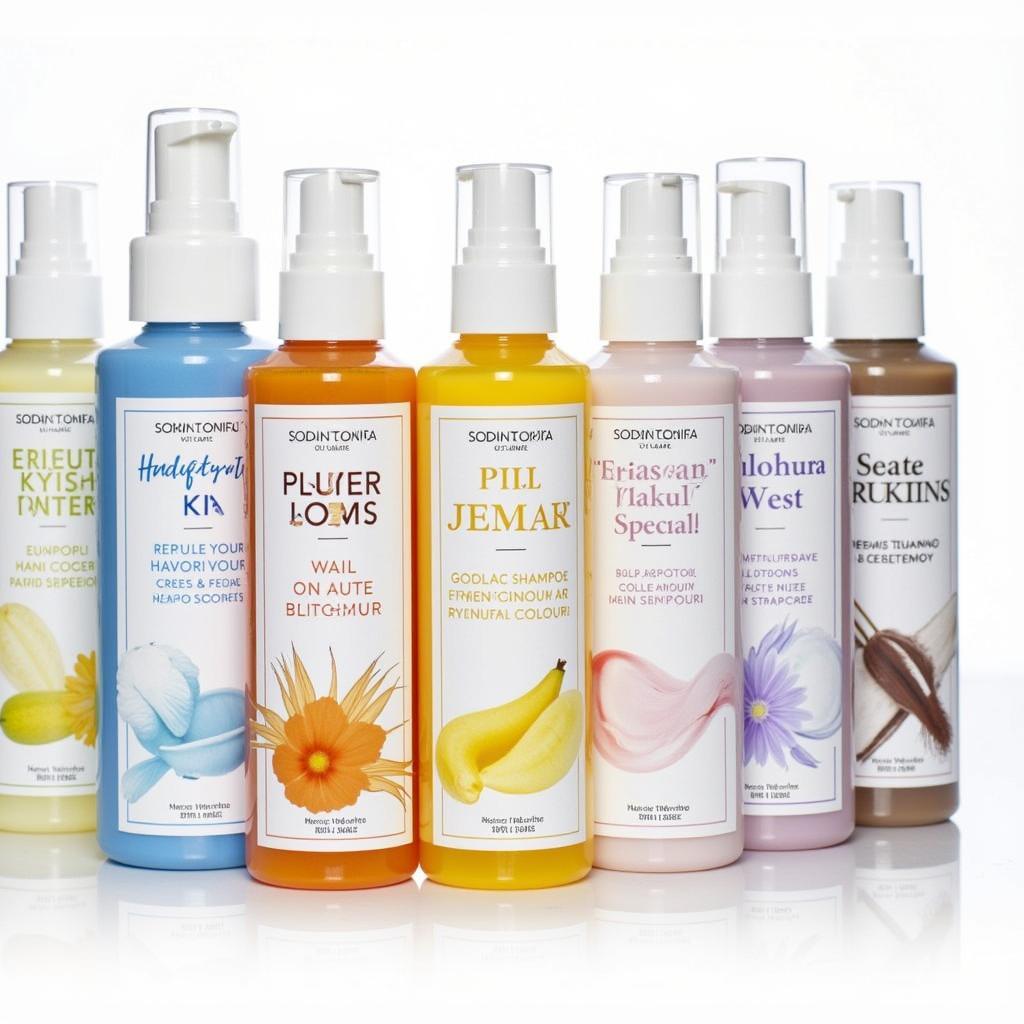 A close-up shot of different bottles of sulphate-free hair colour shampoo