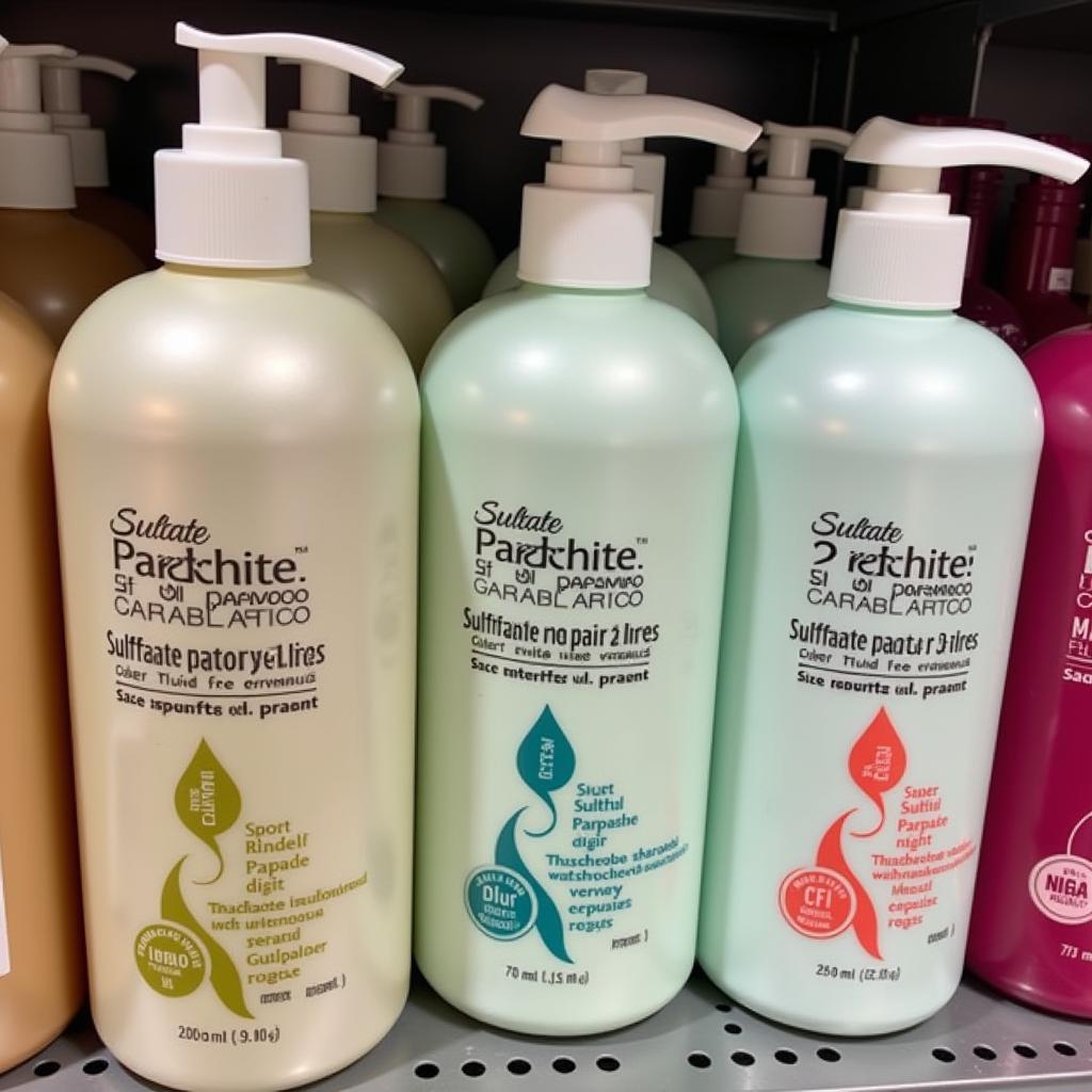 Bottles of sulphate and paraben free shampoo on a shelf in Pakistan