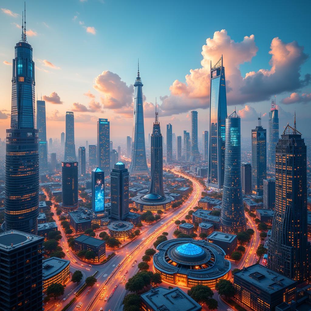 A futuristic cityscape representing Super Asia Pakistan