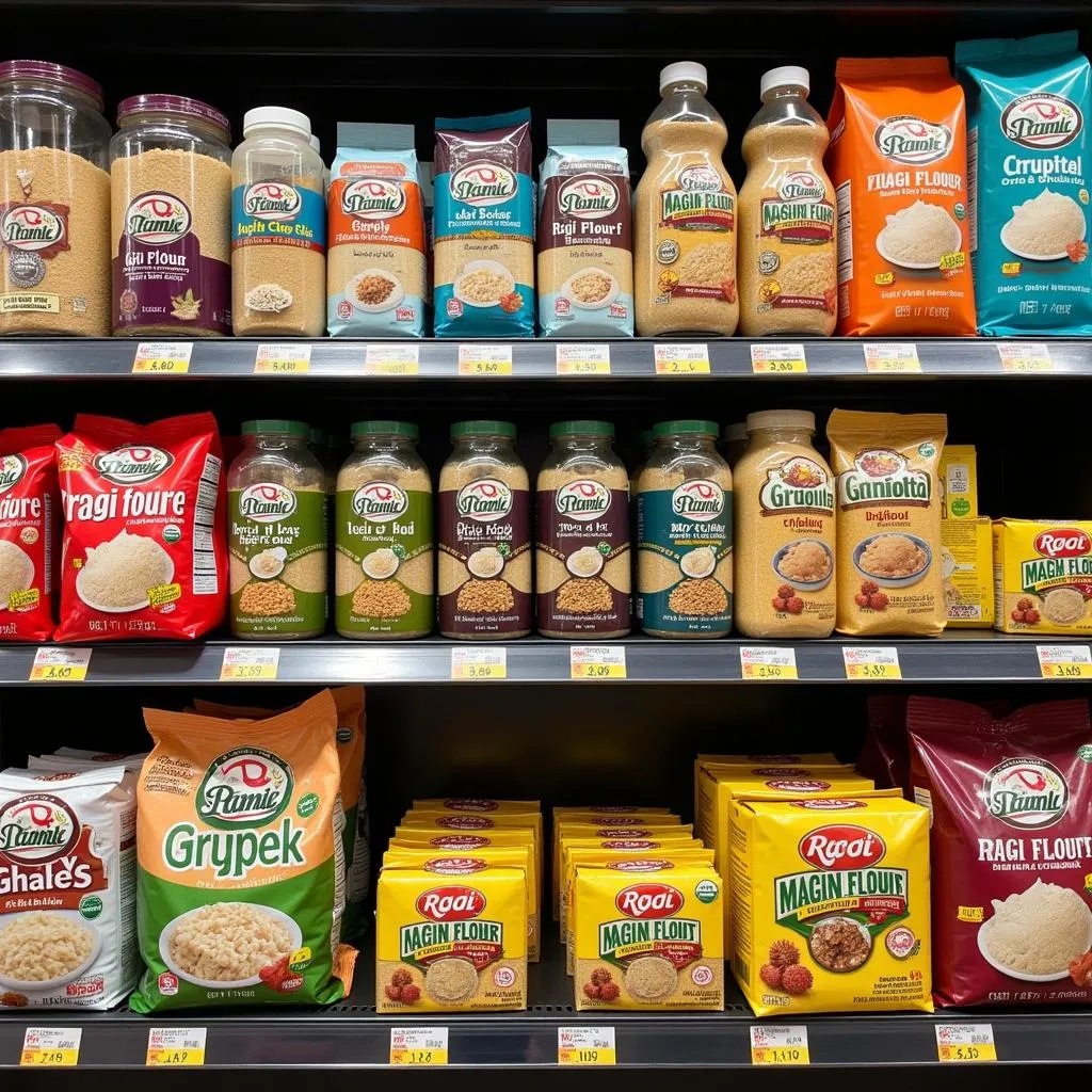 Supermarket shelf with ragi flour