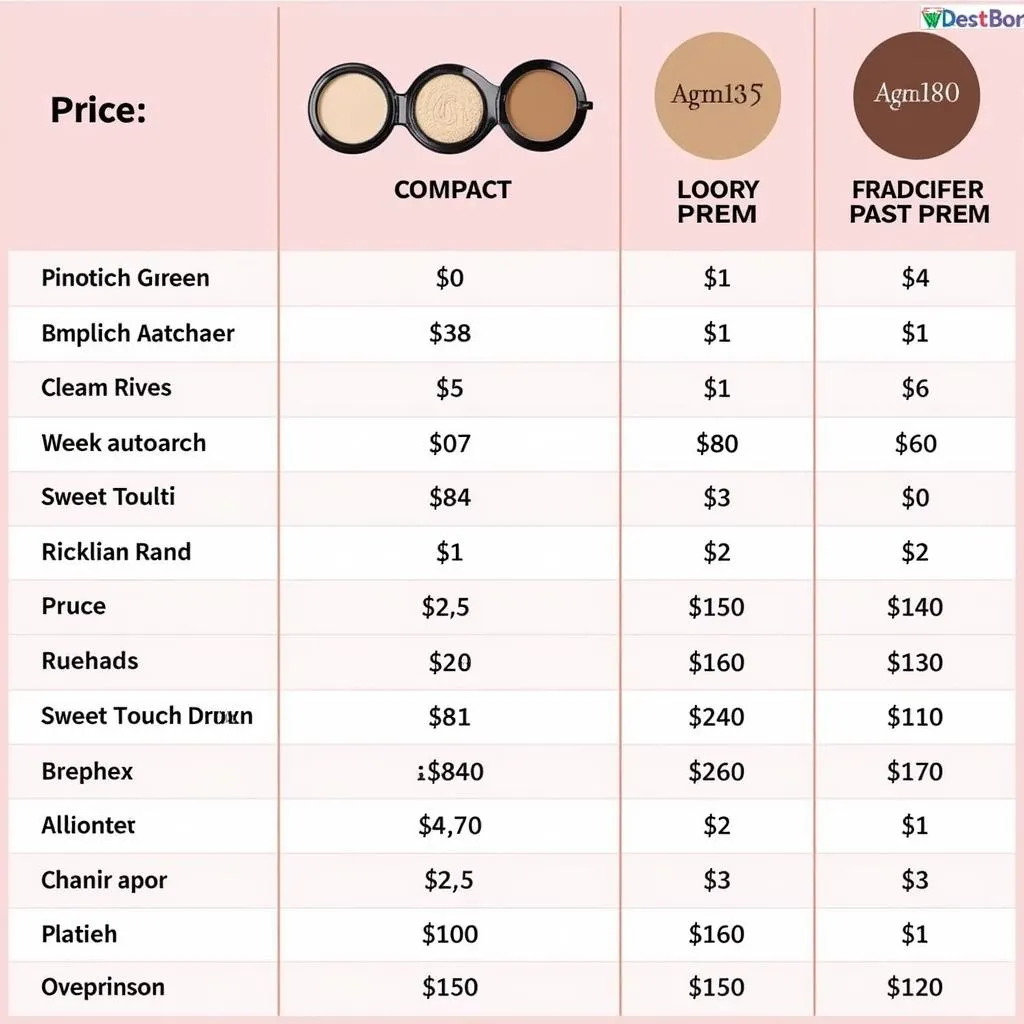 Sweet Touch Face Powder Price Comparison Chart