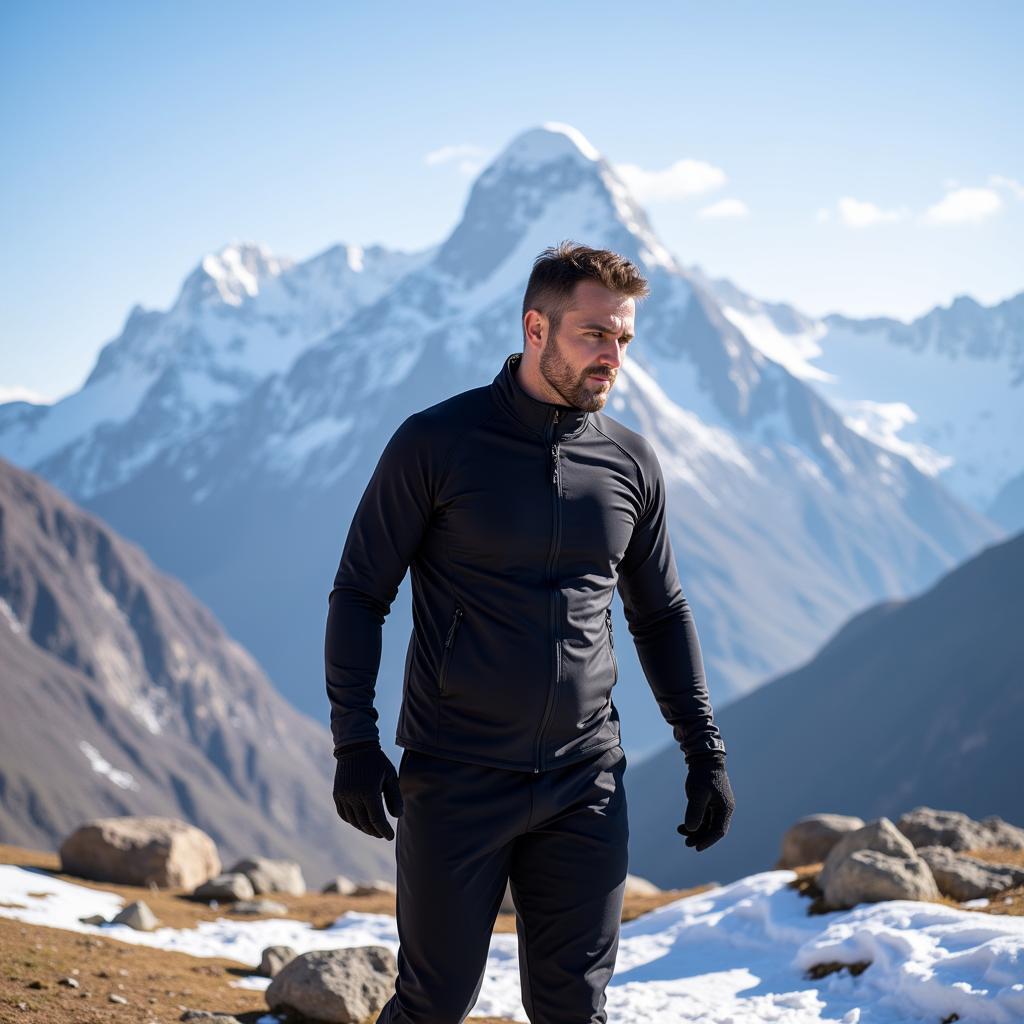 Man Hiking in Thermal Suit