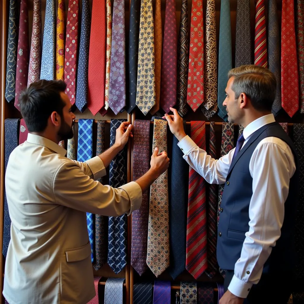 Men selecting ties in a Pakistani shop