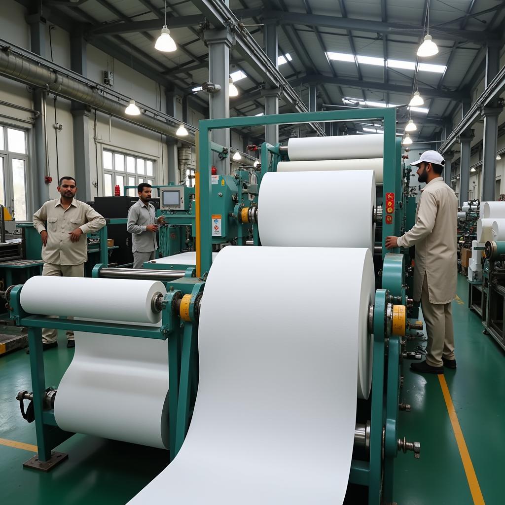 Tissue paper production line in a factory in Pakistan