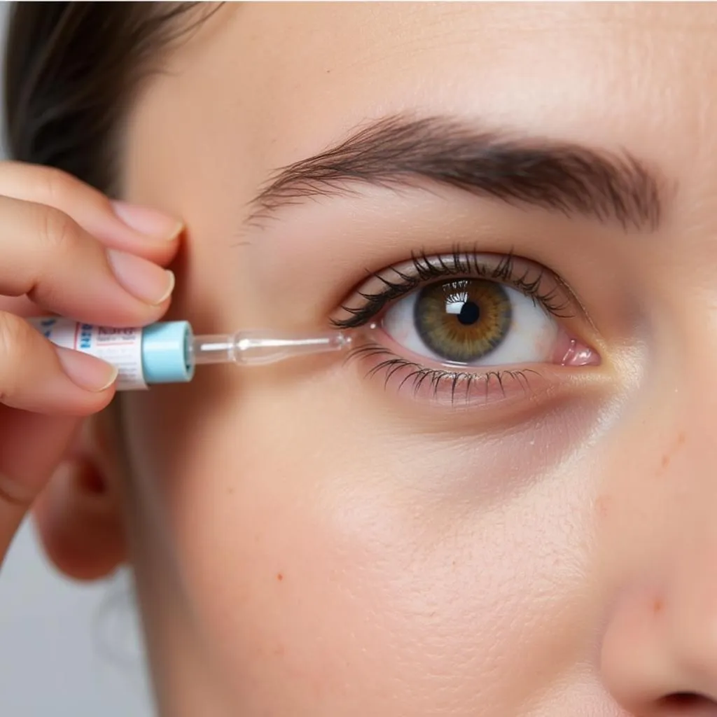 A person administering tobramycin eye drops