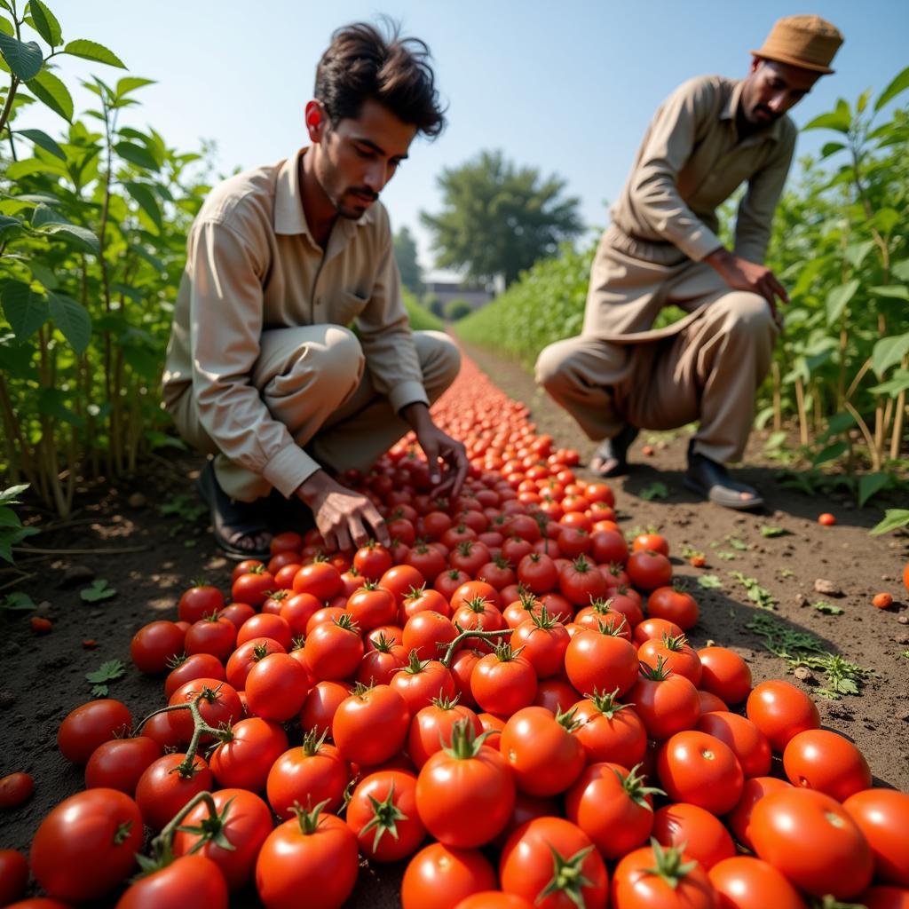 Farmers Harvesting Tomatoes in Pakistan