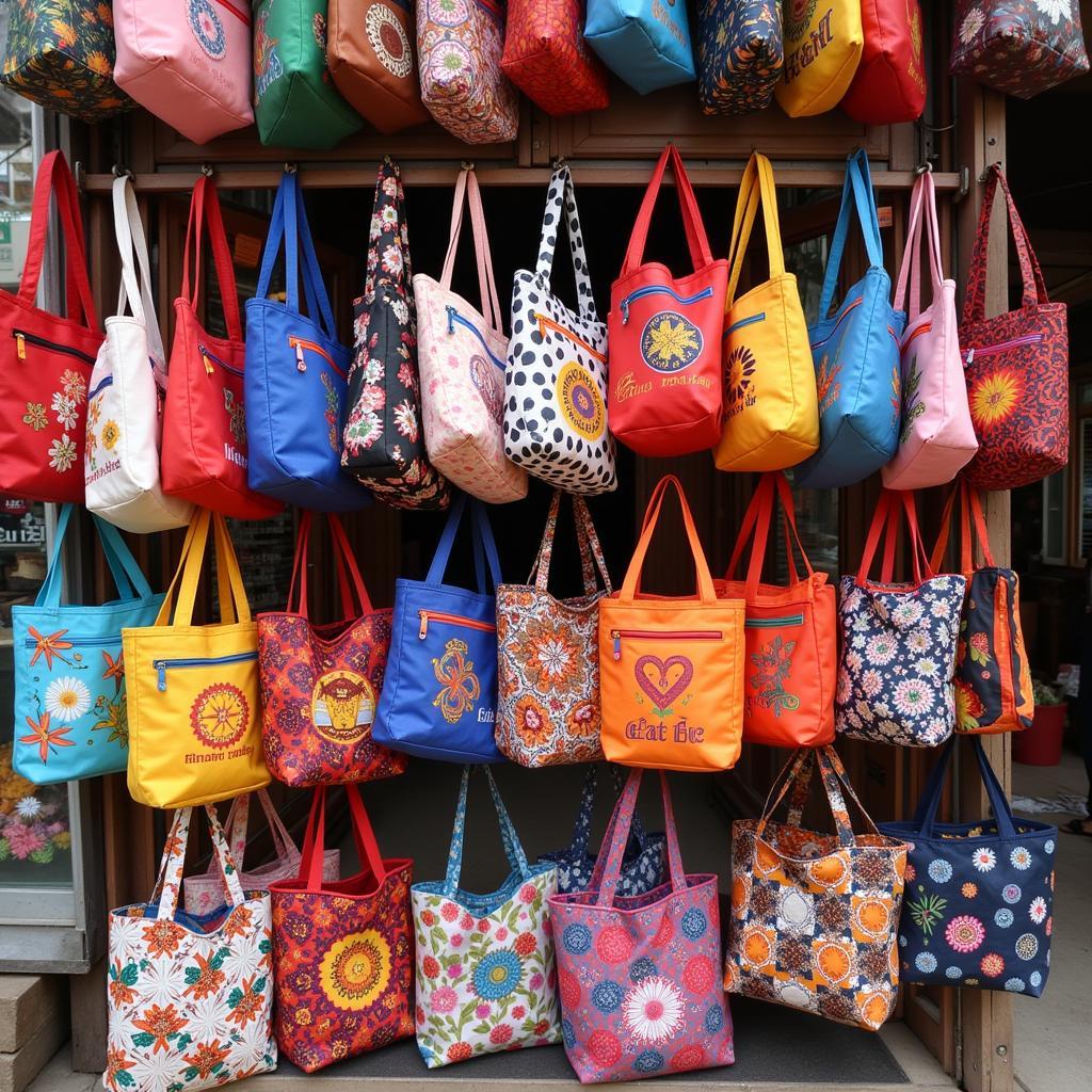 Colorful Tote Bags Displayed in Pakistani Market