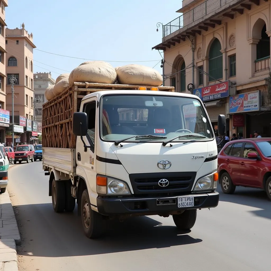 Toyota Dyna Truck For Sale in Pakistan on a Busy Street