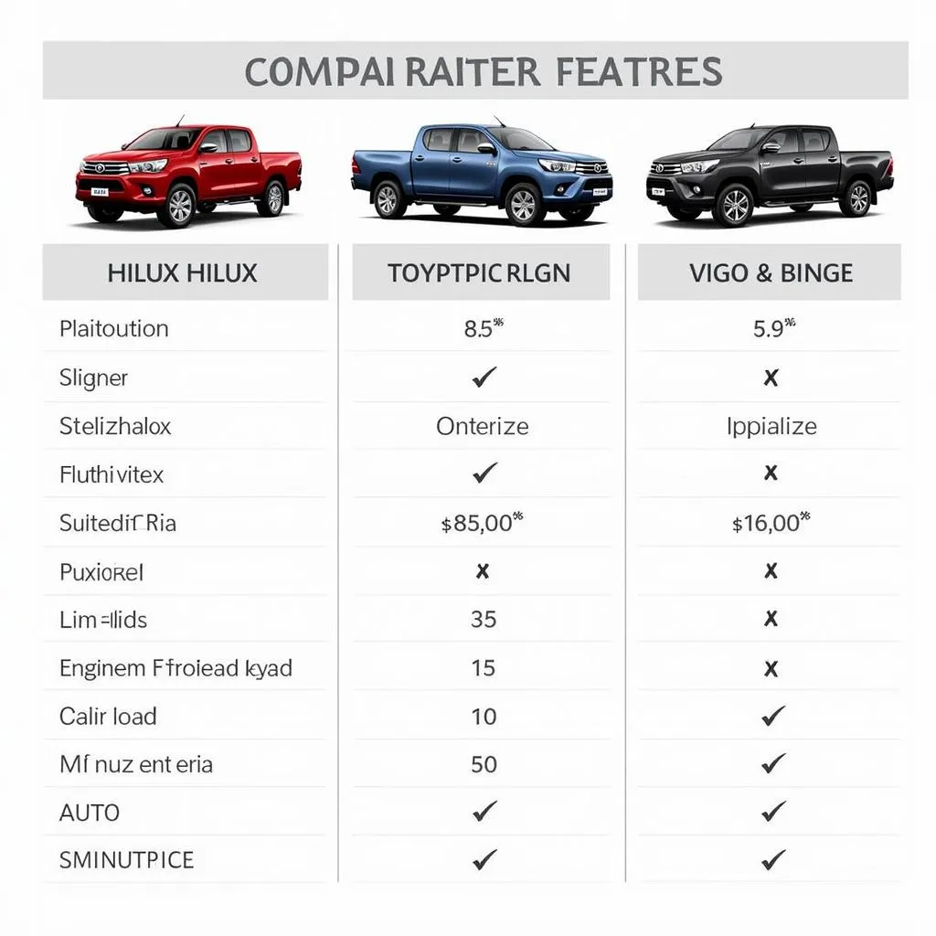 Comparison of Toyota Hilux, Vigo, and Revo