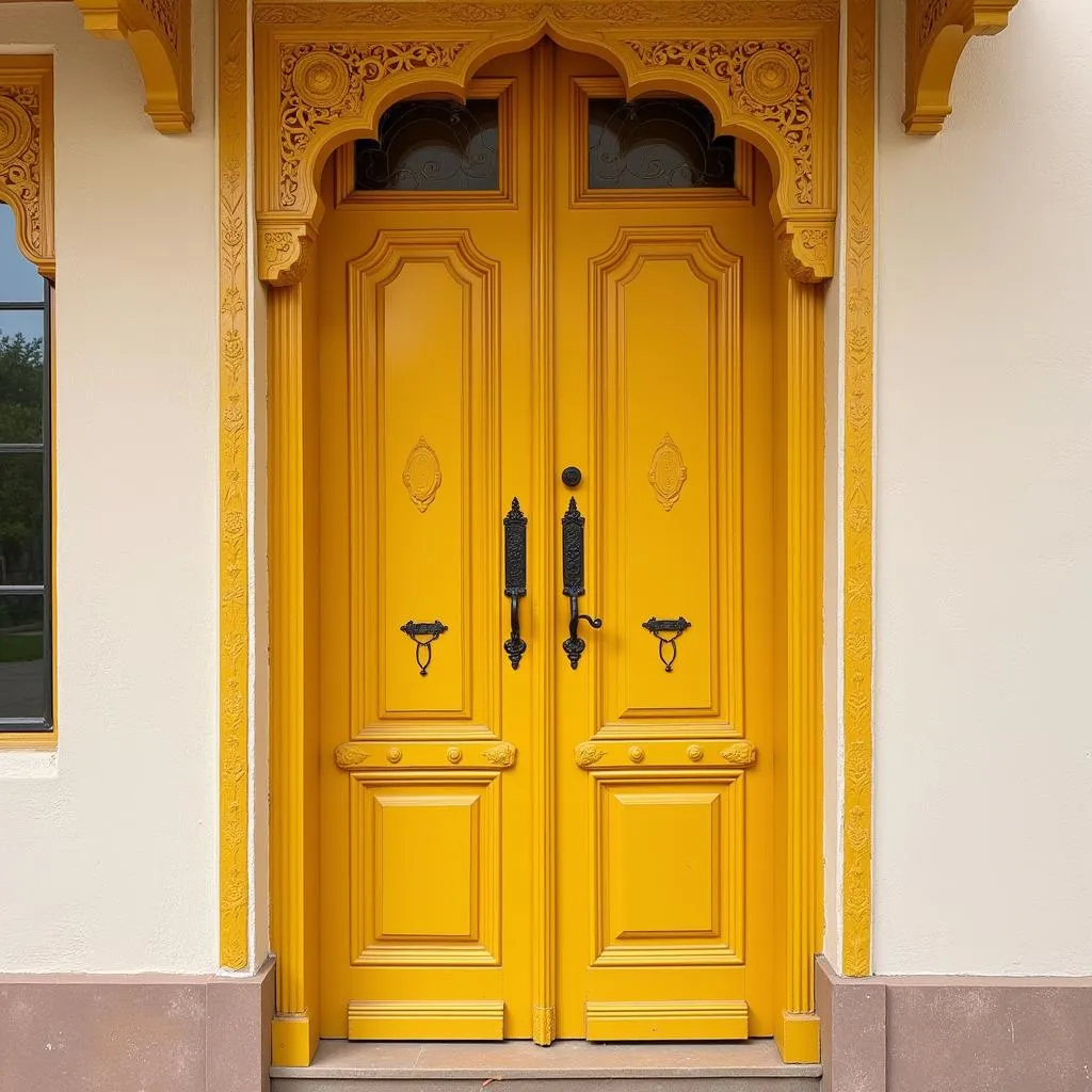 Traditional Pakistani Door Painted Bright Yellow