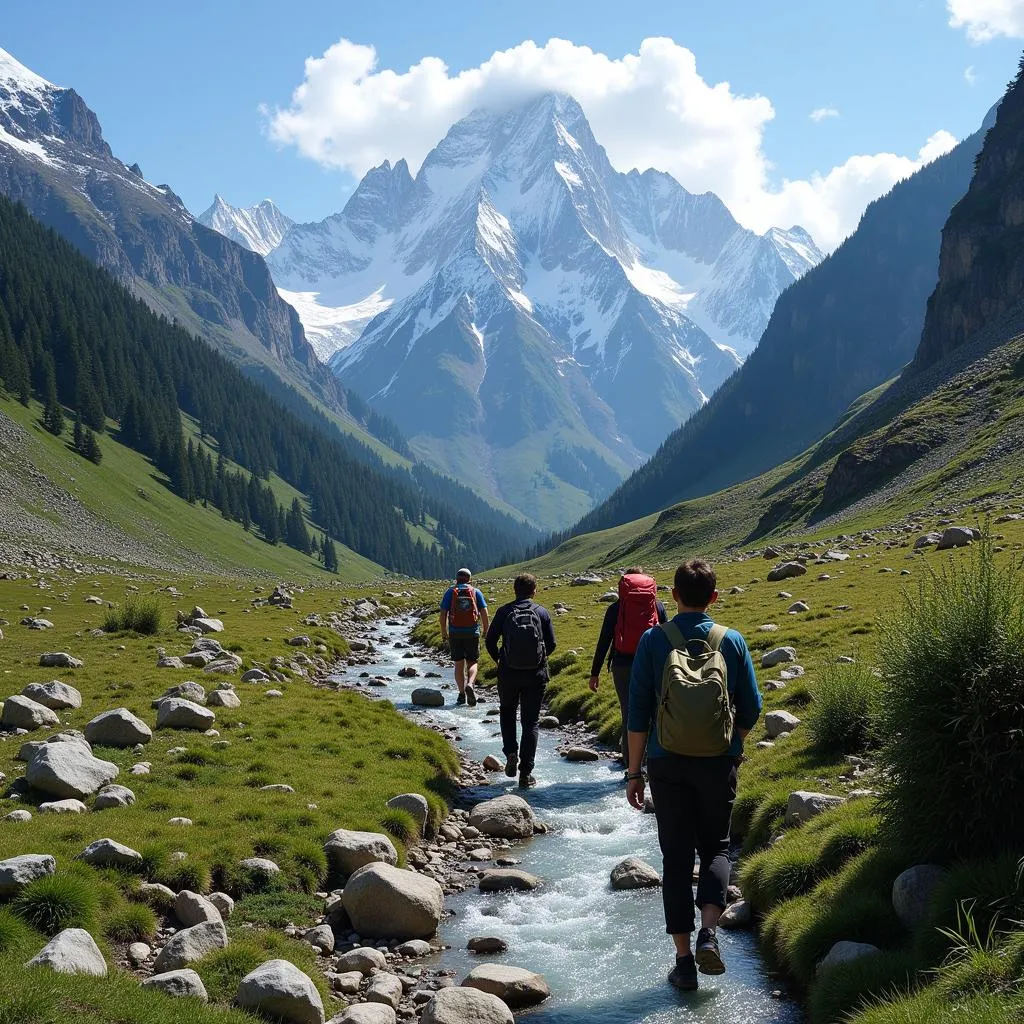 Trekkers in Hindu Kush Mountains