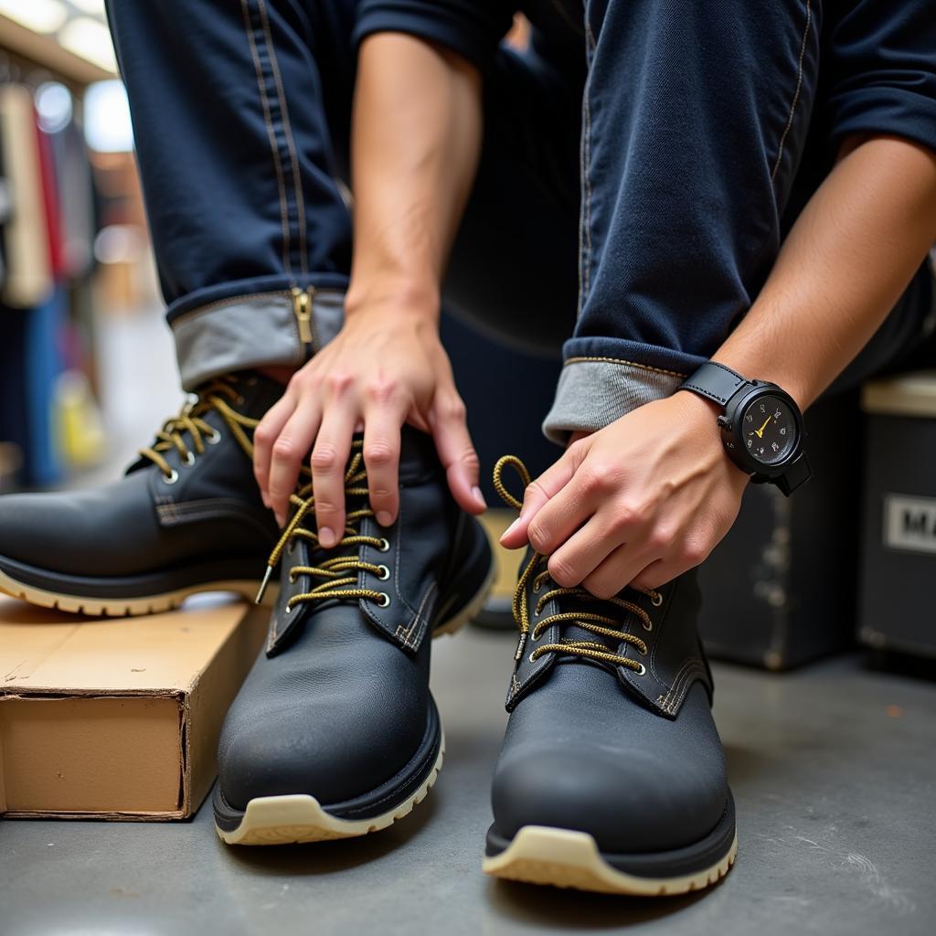 Trying on Rangers Safety Shoes for the Perfect Fit