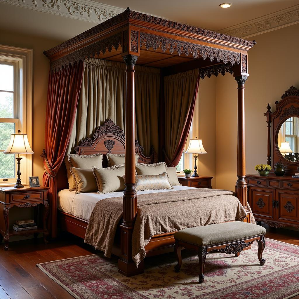 An elegant bedroom furnished with Ottoman-style Turkish furniture