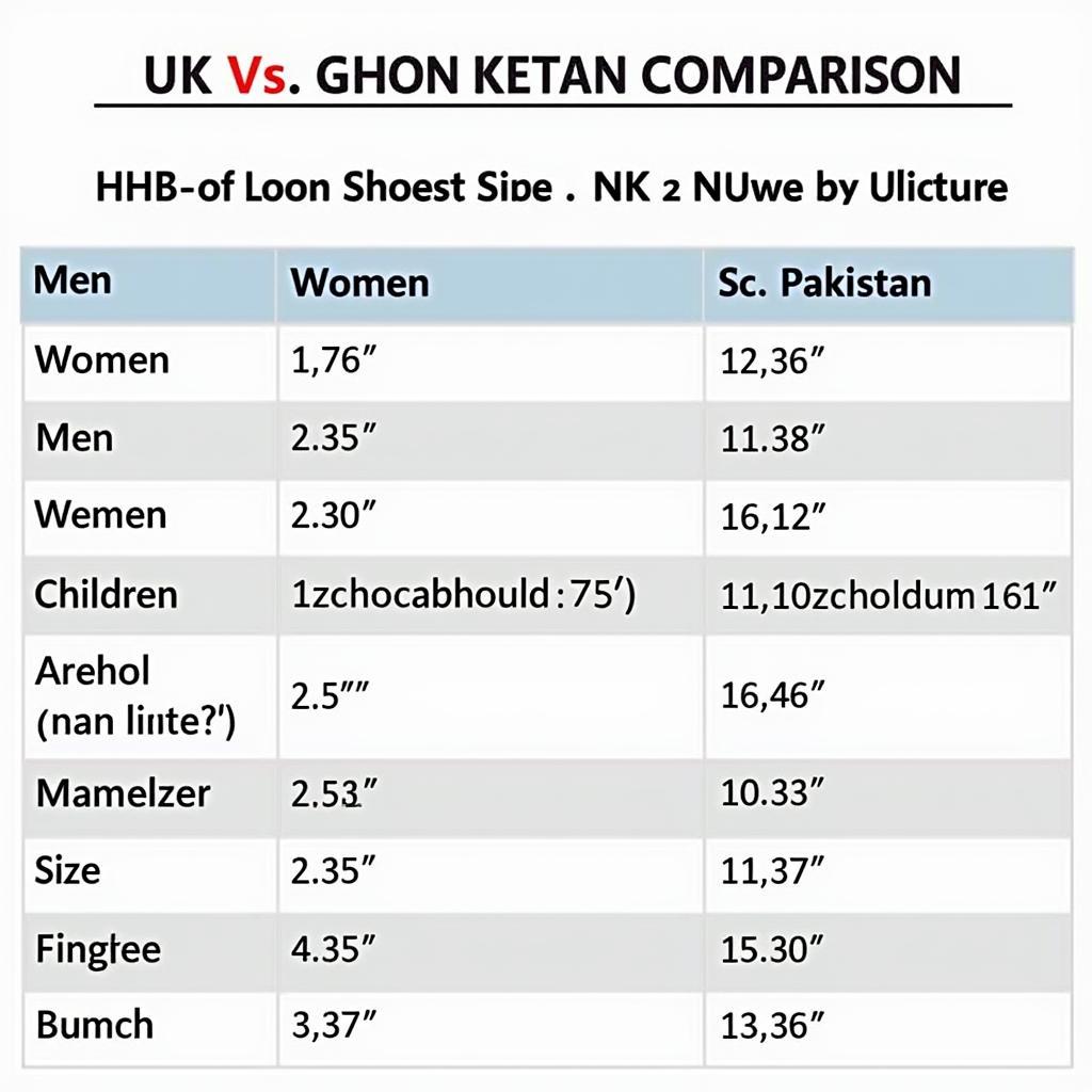 UK to Pakistan Shoe Size Chart