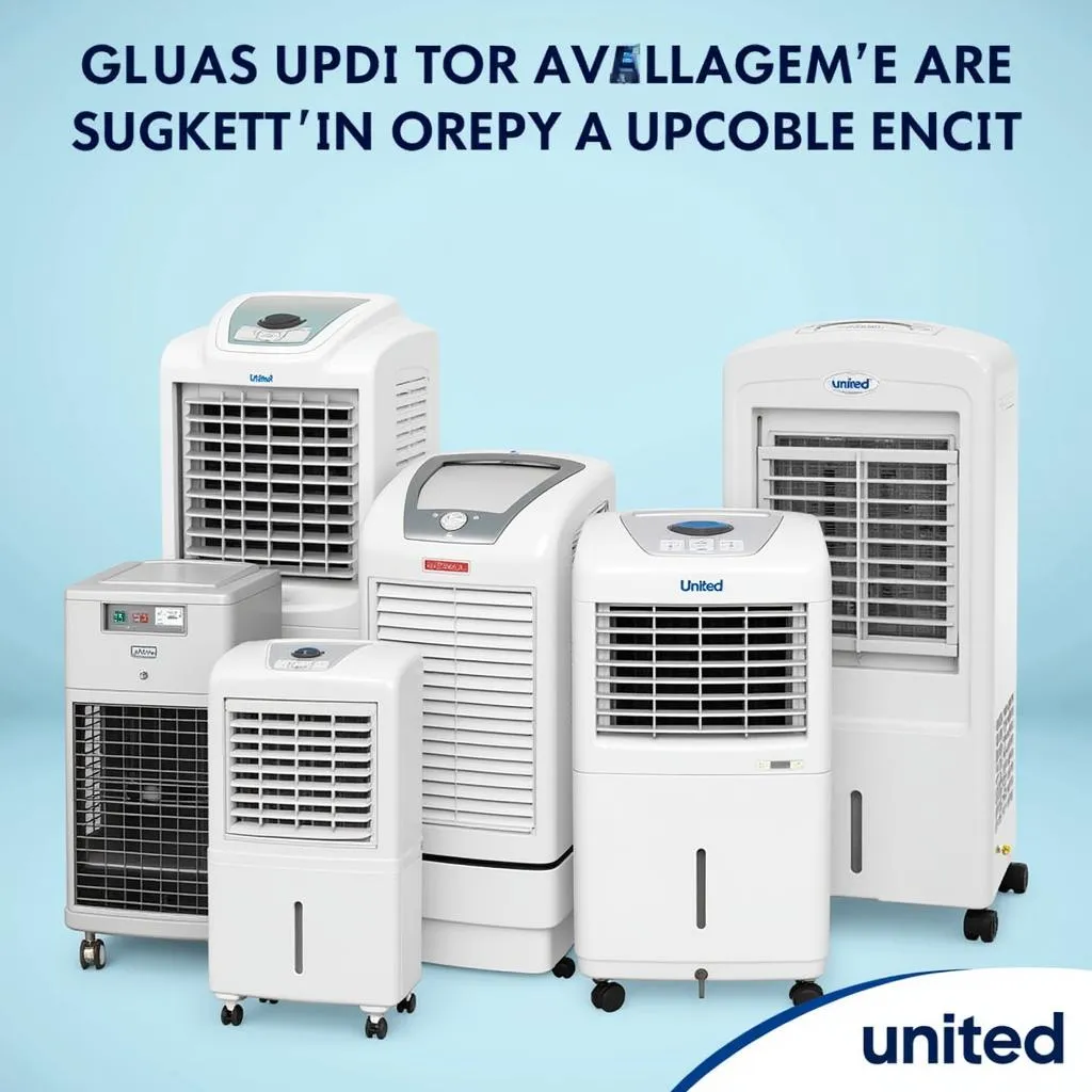 Various United air cooler models on display