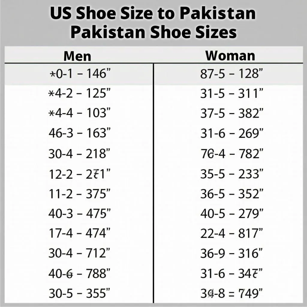 US Shoe Size Conversion Chart to Pakistan Shoe Size