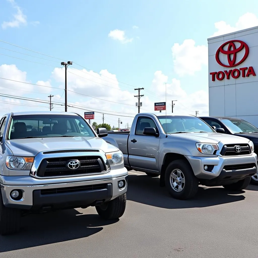 Used Toyota pickups at a dealership