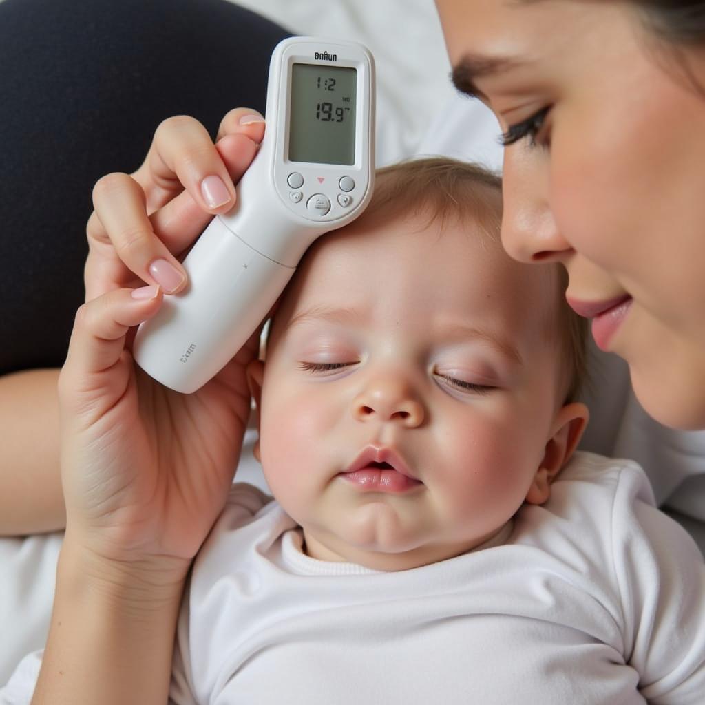 Using Braun Forehead Thermometer on a Baby