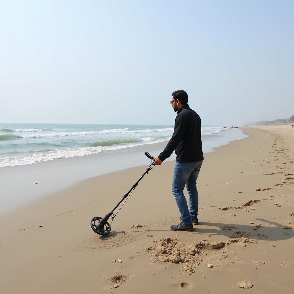 Using Metal Detector on Beach