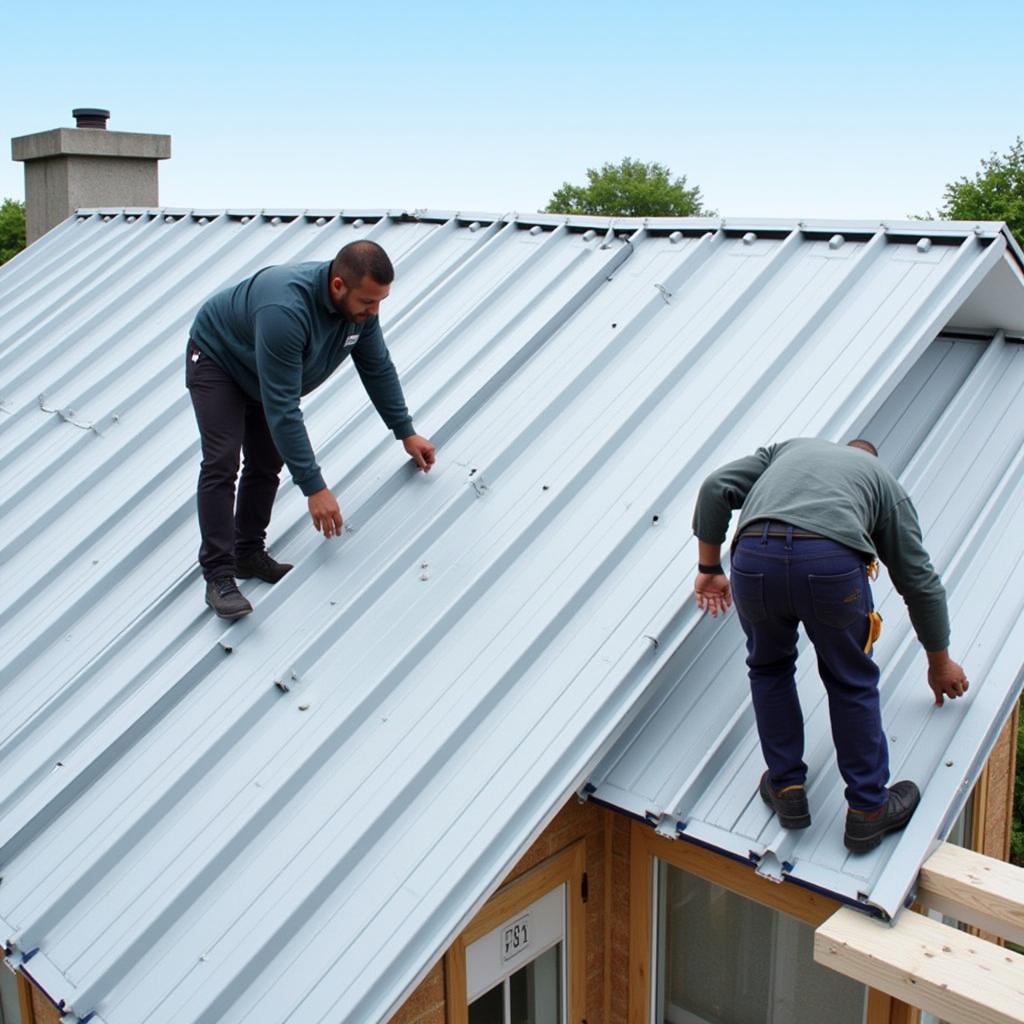 Installing UV sheets for a residential roofing project in Pakistan