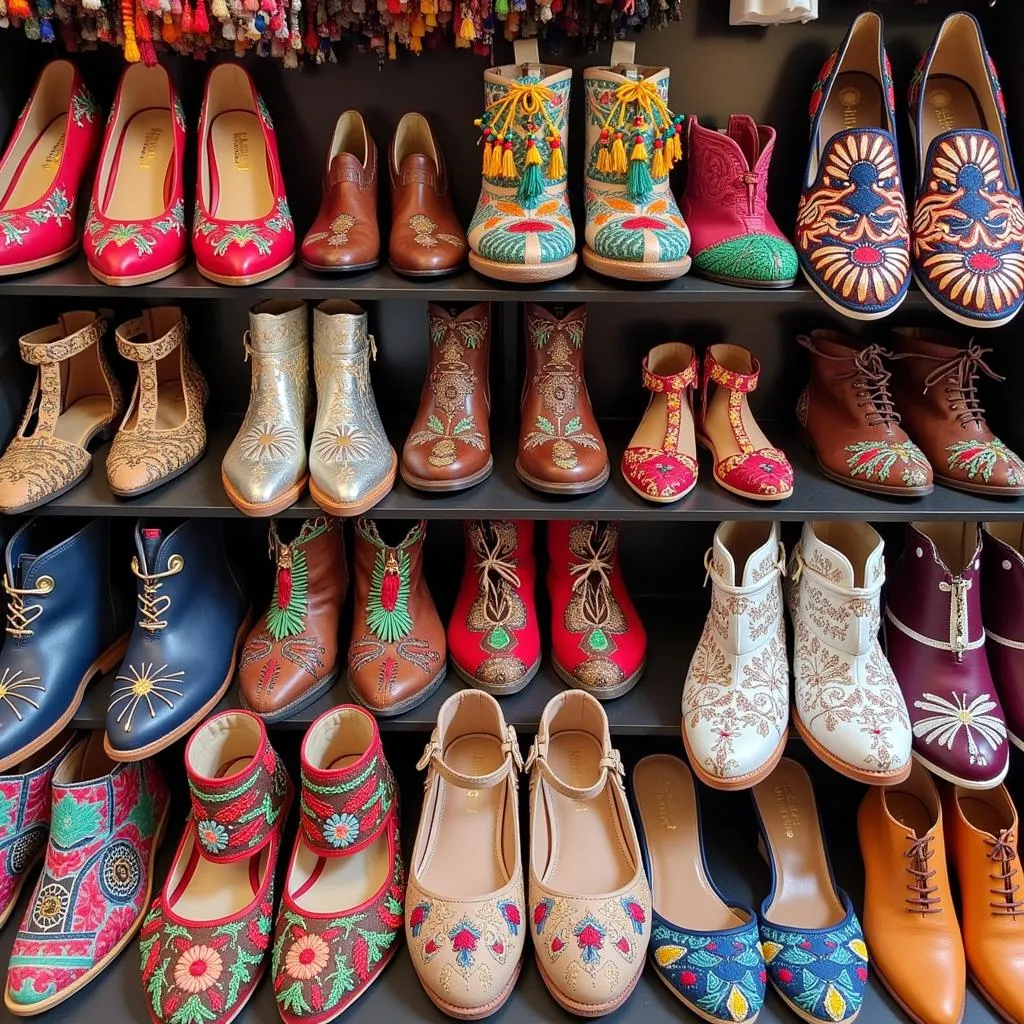 A wide variety of handmade shoes proudly displayed in a shop in Pakistan