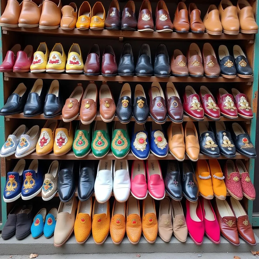 Variety of shoes on display in a Pakistani store