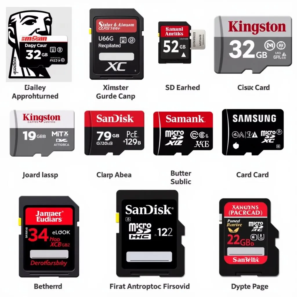 A collection of 32GB SD cards from different brands displayed on a table.