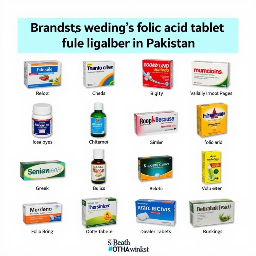 Variety of folic acid tablet bottles on a shelf