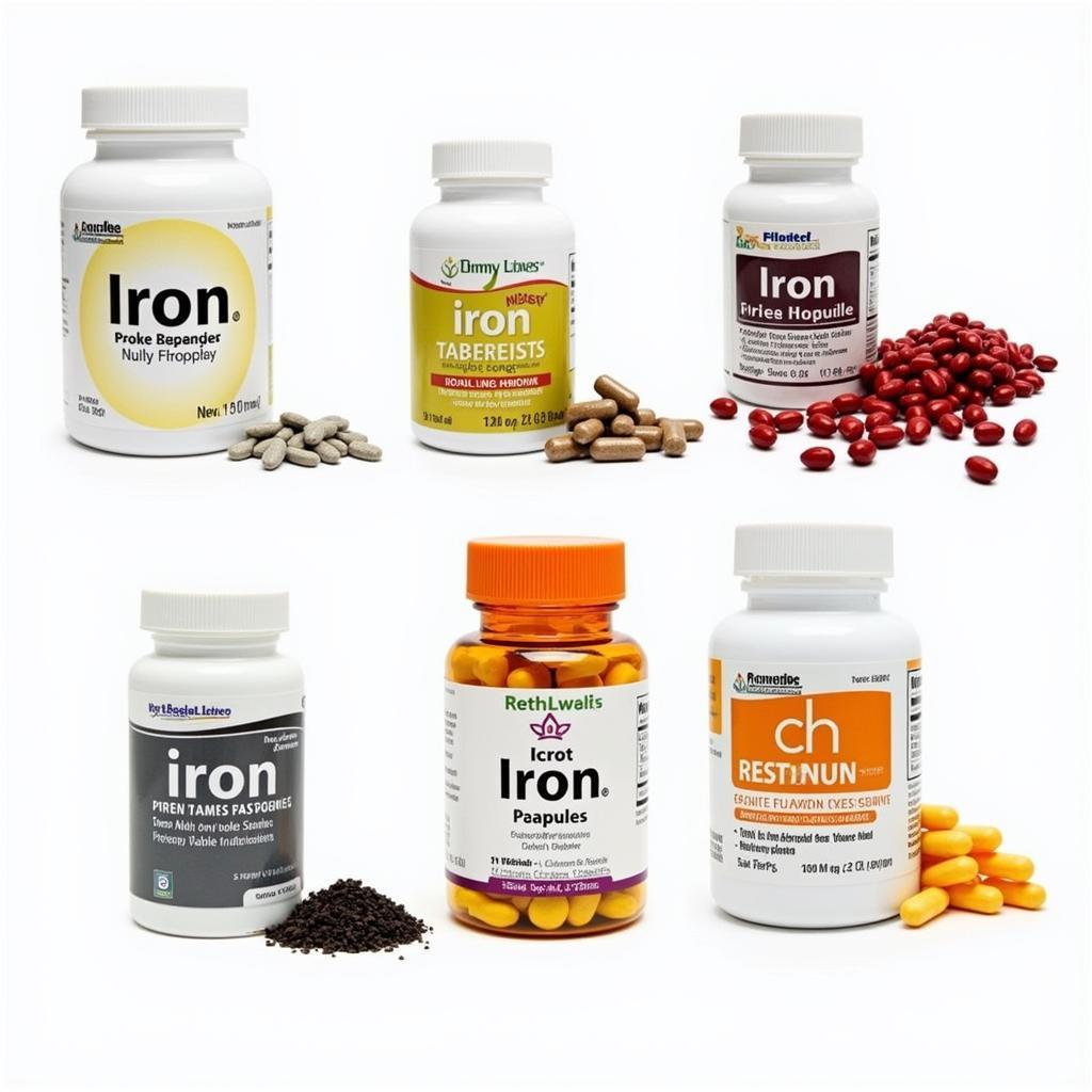 Various iron supplements on a table