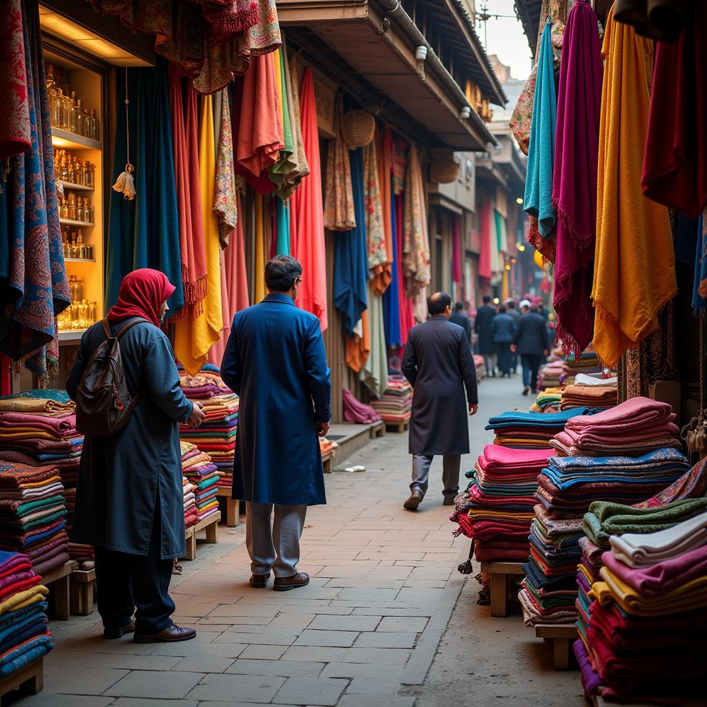 Busy Velvet Fabric Market in Pakistan