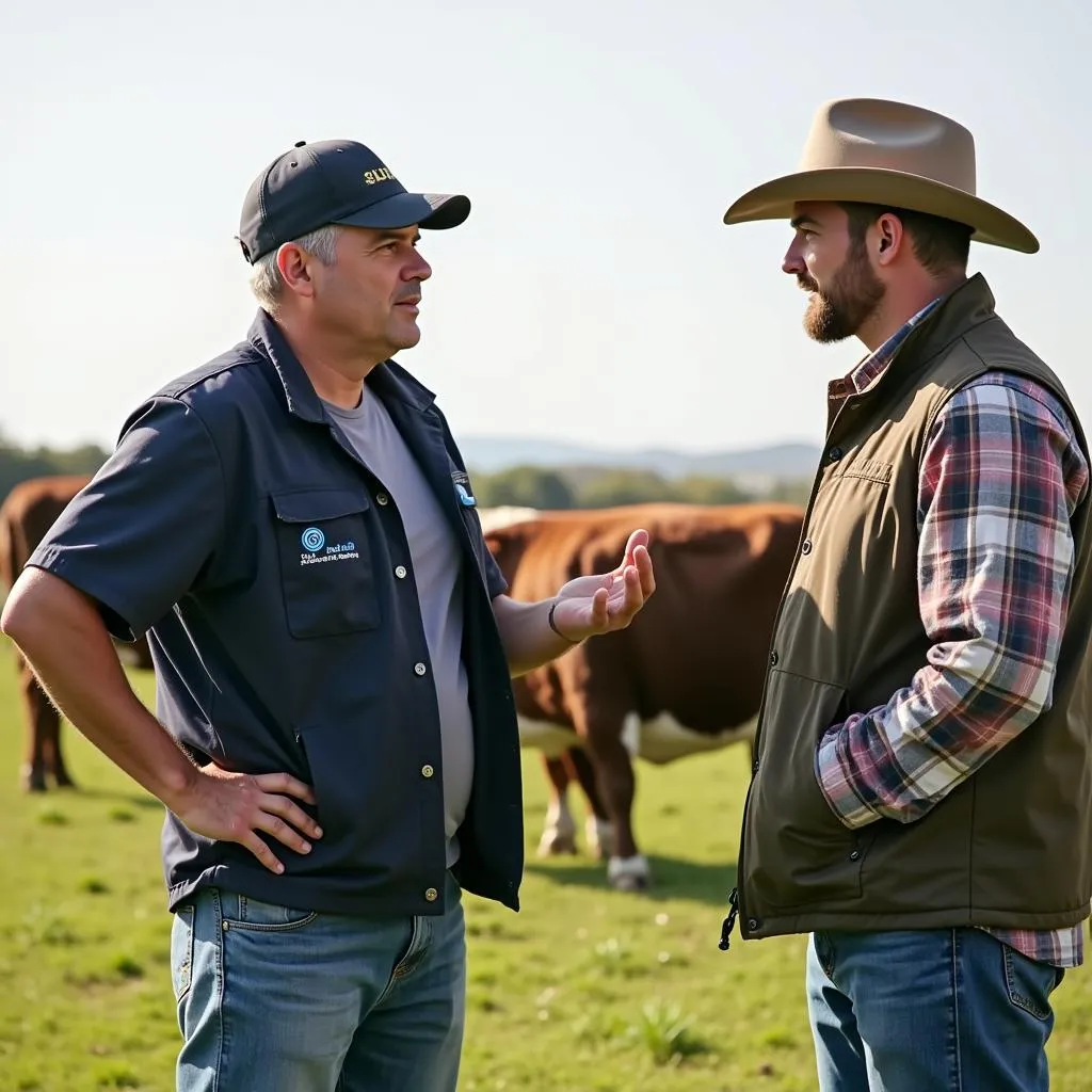  Veterinarian consulting with a farmer about Soluvite D Breeder