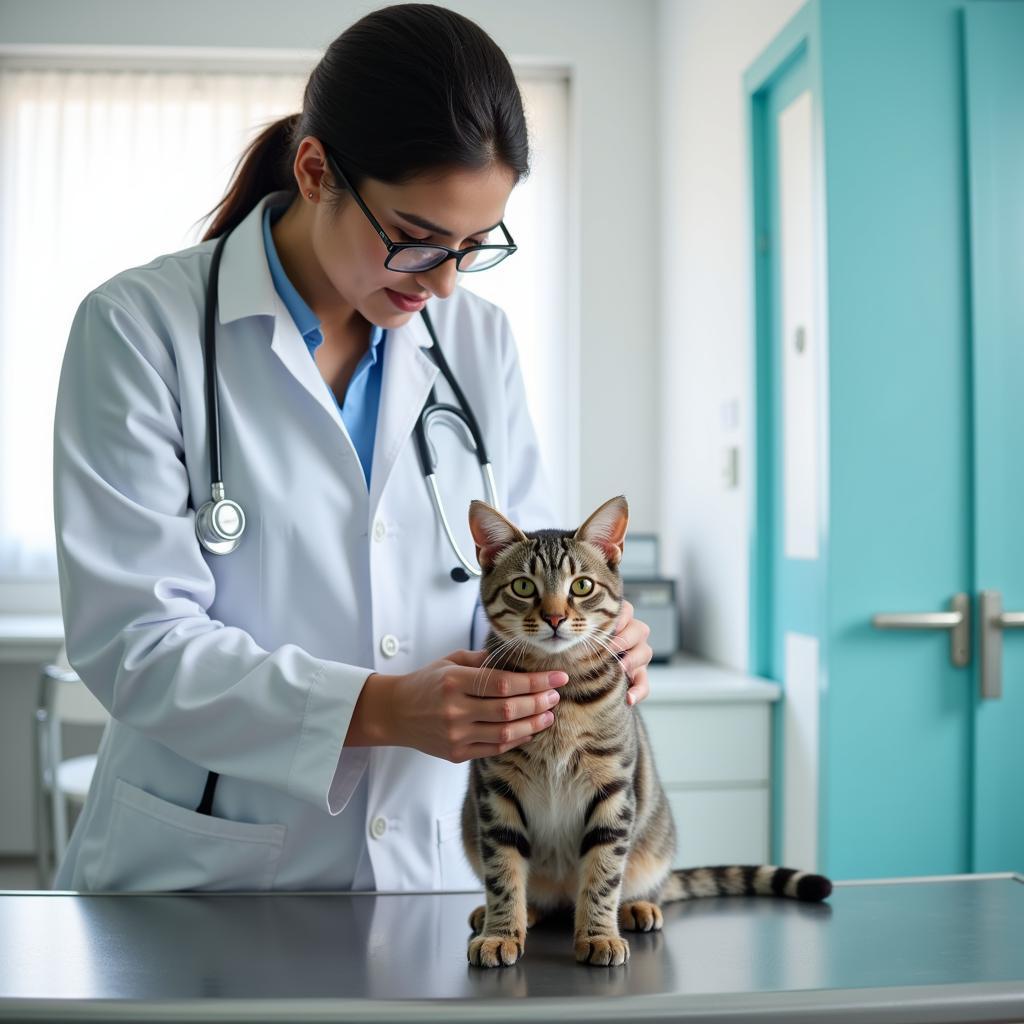 Veterinarian Examining Cat in Pakistan