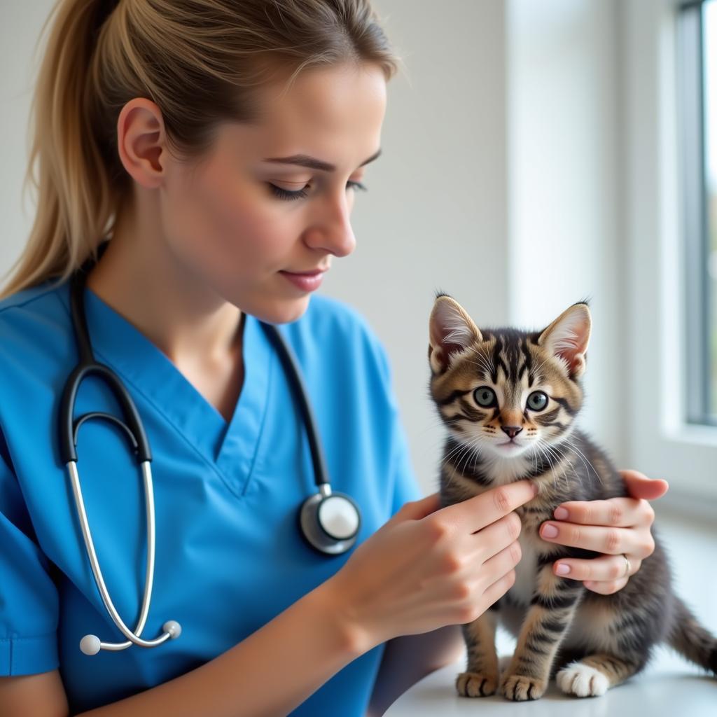 Veterinarian Examining Kitten