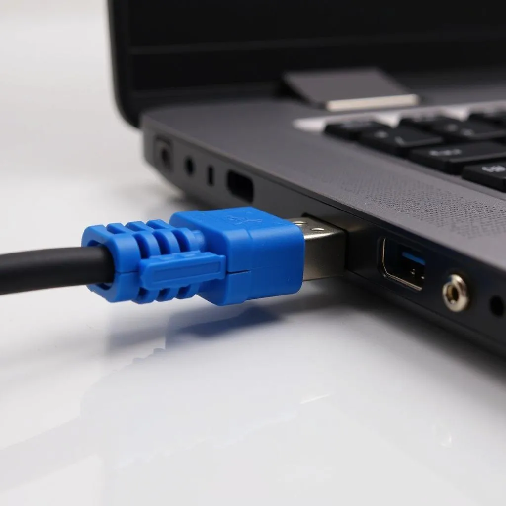 VGA cable connecting a laptop to a monitor