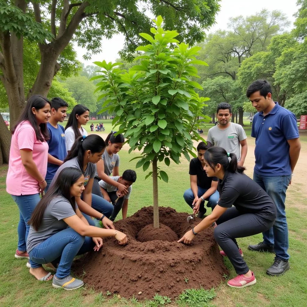 Volunteers planting trees during an NGO project in Hyderabad