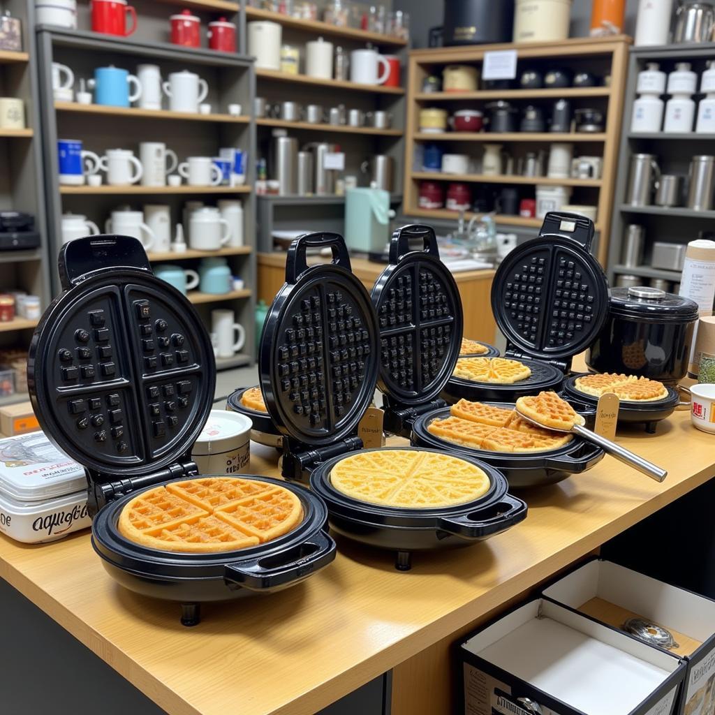 Waffle machines displayed in a store in Pakistan