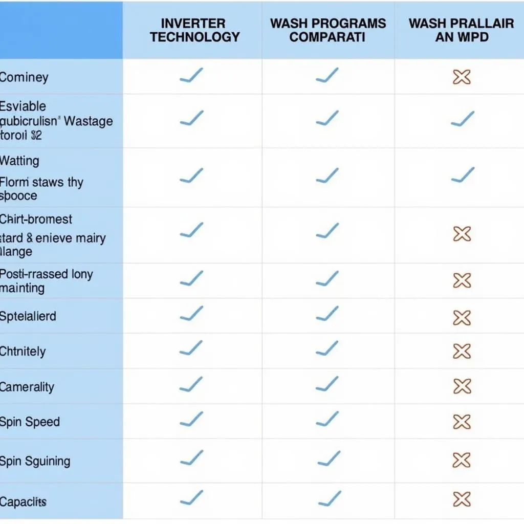 Washing Machine Features Comparison