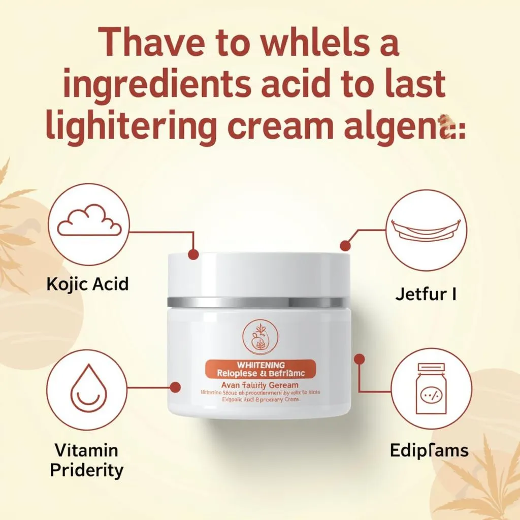 Close-up of a hand holding a jar of whitening cream with key ingredients listed around it