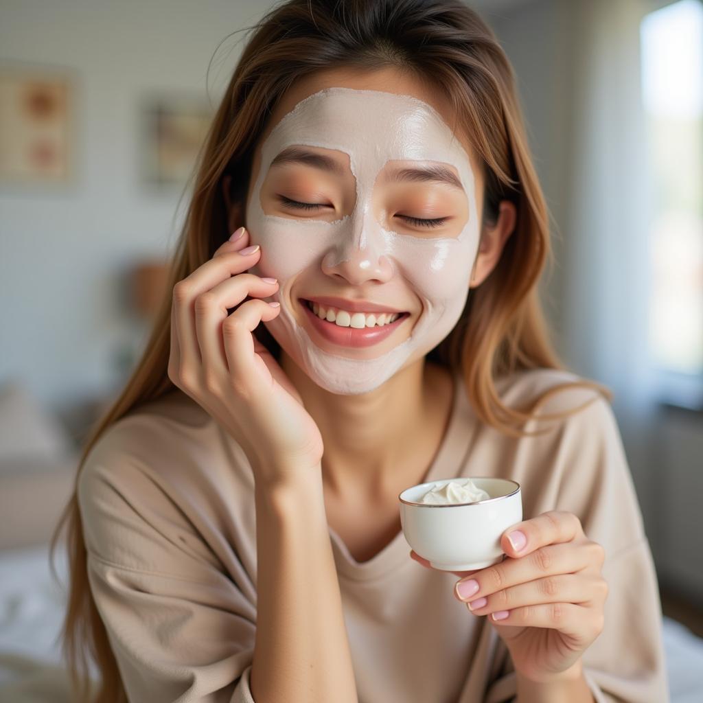 Woman Applying Face Mask At Home