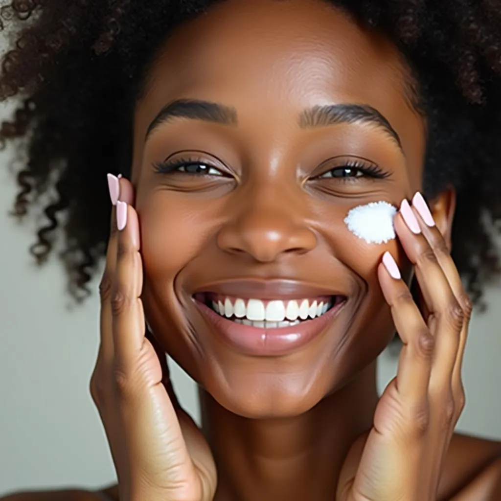 Woman Applying Olay Sunblock on Her Face