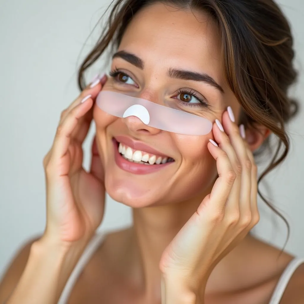 Woman Applying a Rivaj Nose Strip