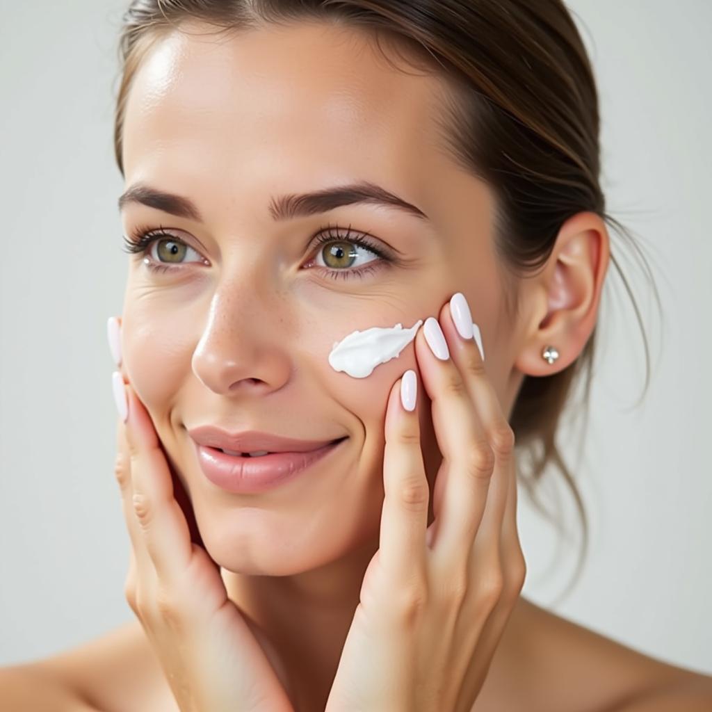 Woman applying Vaniqa cream to her face