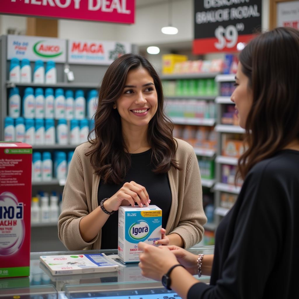 Woman Buying Igora Bleach in Pakistan