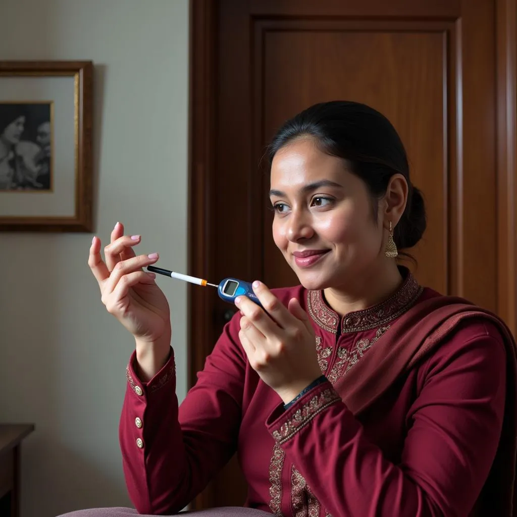 Woman Checking Blood Sugar in Pakistan