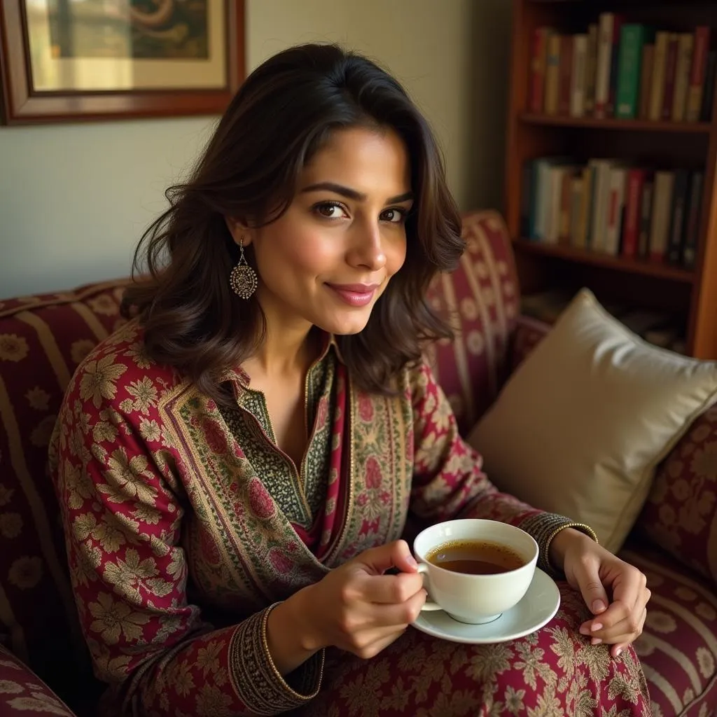 Woman Enjoying Ashwagandha Tea in Pakistan