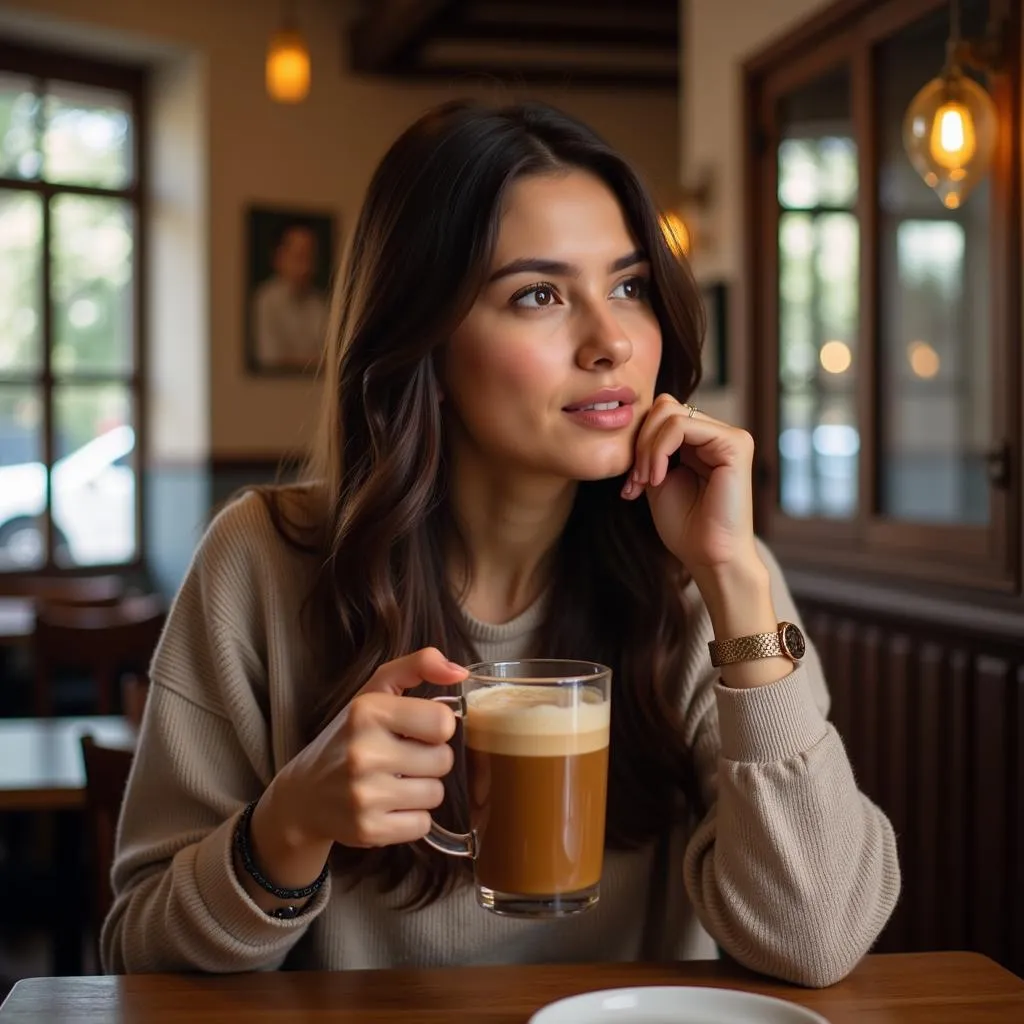 Woman Enjoying Nescafe Cold Coffee at Cafe