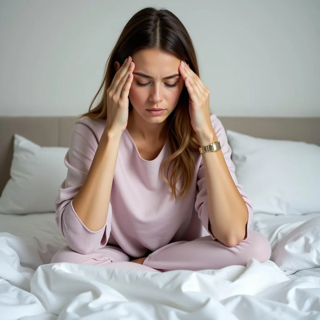 Woman experiencing dizziness as a side effect of Sensival tablets