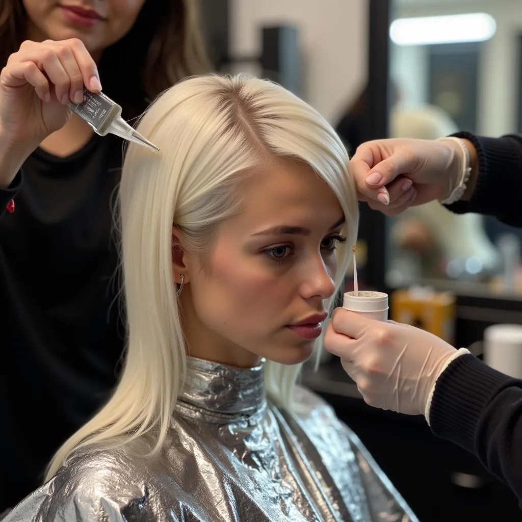 Woman Getting Hair Bleached at a Salon in Pakistan