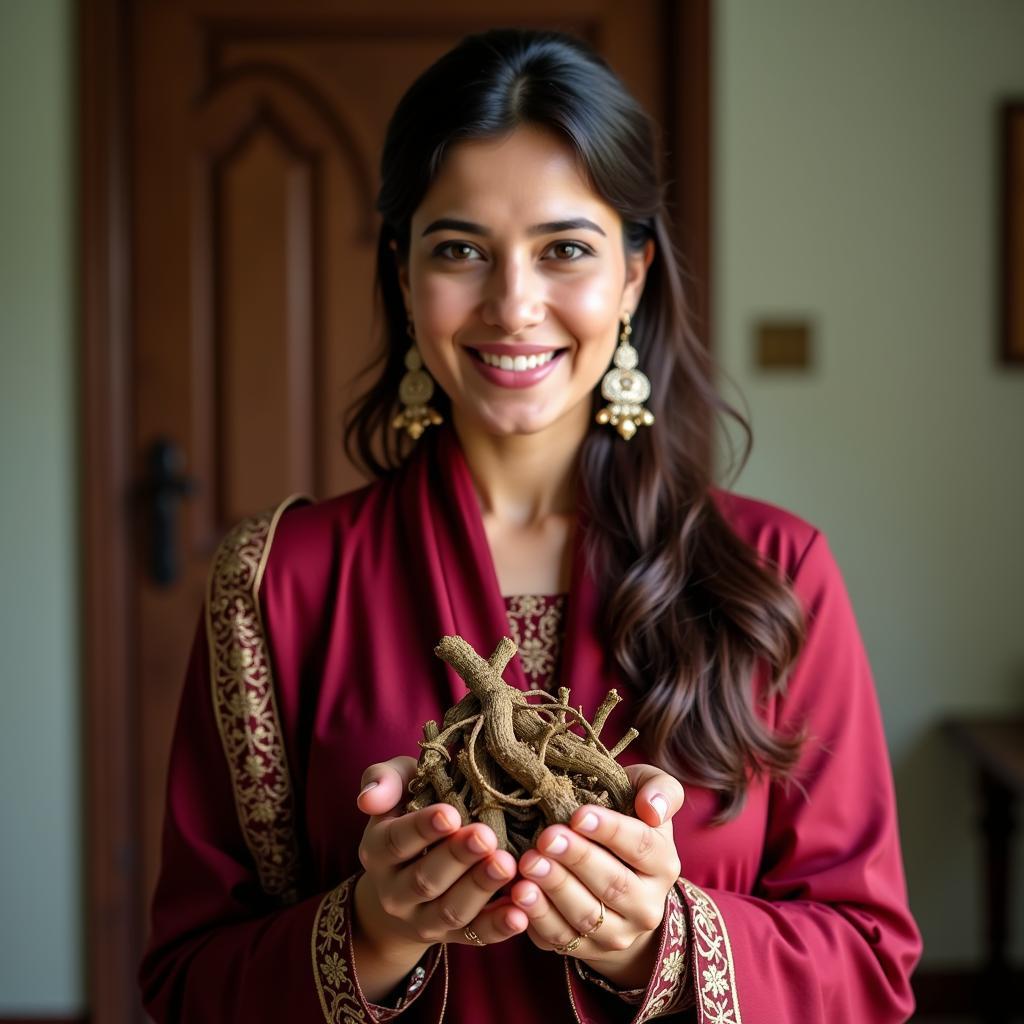 Pakistani Woman Holding Shatavari